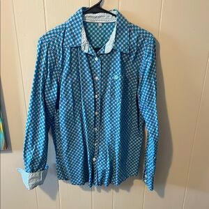 Blue Geometric Button-Up Shirt